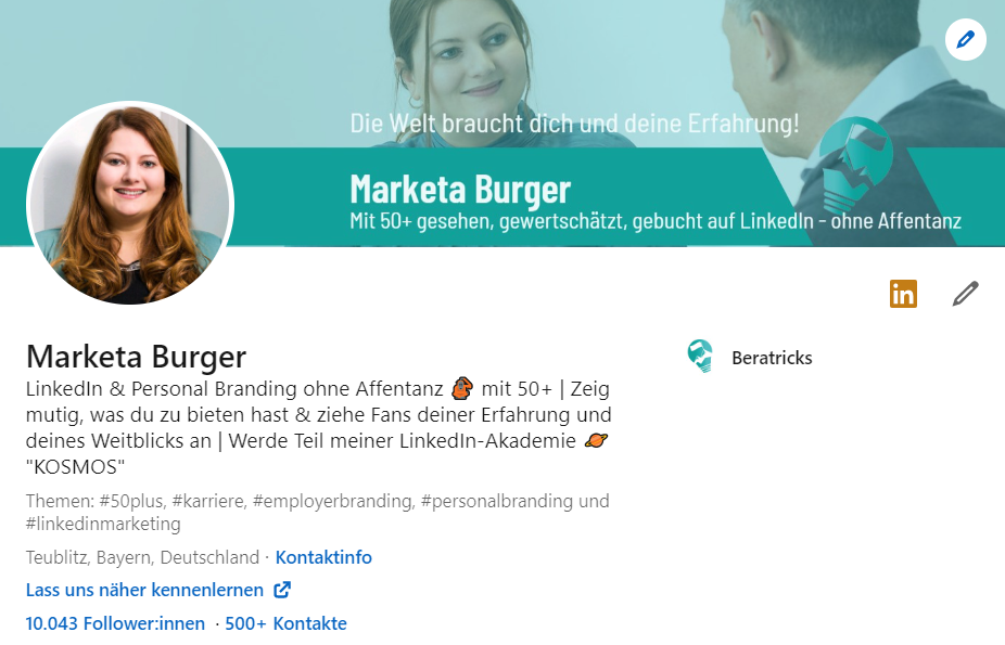 Profil Marketa Burger LinkedIn-Coach & Personal Branding Expertin